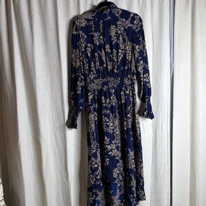 Nanette Lepore Navy and Beige Floral Long Sleeve Dress